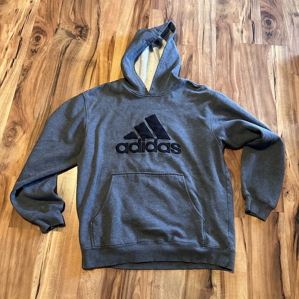 Adidas Gray Fleece-Lined Big Logo Y2K Hoodie (Men’s M)
